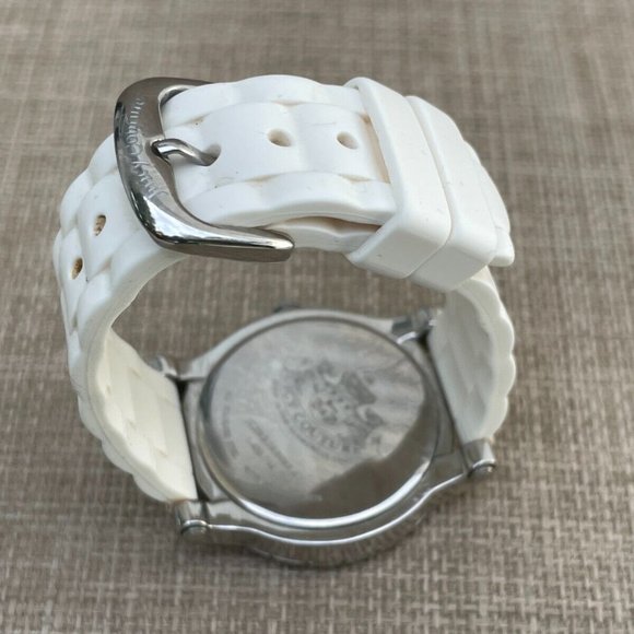 Juicy Couture Ladies Wrist Watch Crytals Accent Face White Rubber Band Quartz - Picture 10 of 12